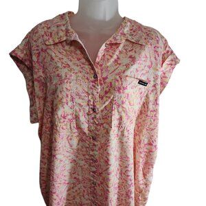 Women’s Calvin Klein Jeans Top, Capped Sleeves Button Down Tencel Loyocell Pink